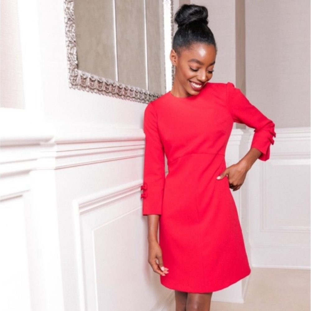 ❤️ NEW Gal Meets Glam Tatiana Apple Red Dress with Bow Sleeves 10